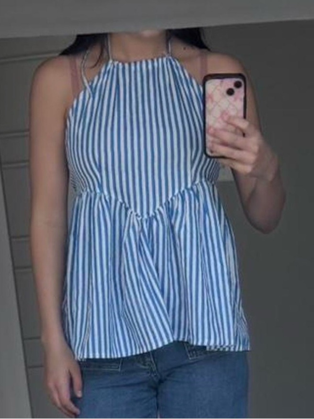 Amazon Blue and White Striped Halter Peplum Camisole